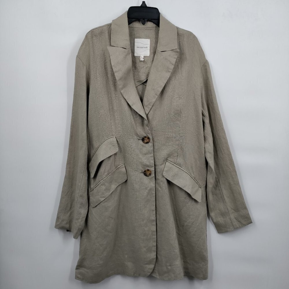 Avec Les Filles Taupe Linen-Blend Long Blazer